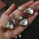 REAL SEMI PRECIOUS STONE AND POLKI KUNDAN DESIGNER CHOKER WITH EARRINGS