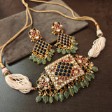 DESIGNER JADAU NATURAL FLOURITE HANGING CHOKER WITH EARRINGS