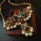 DESIGNER POLKI KUNDAN NAVRATAN CHOKER WITH EARRINGS