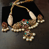 DESIGNER POLKI KUNDAN NAVRATAN CHOKER WITH EARRINGS
