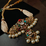 DESIGNER POLKI KUNDAN NAVRATAN CHOKER WITH EARRINGS
