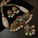 DESIGNER POLKI KUNDAN NAVRATAN CHOKER WITH EARRINGS