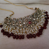 VICTORIAN KUNDAN CHOKER WITH EARRINGS IN ANTIQUE FINISH