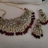 VICTORIAN KUNDAN CHOKER WITH EARRINGS IN ANTIQUE FINISH