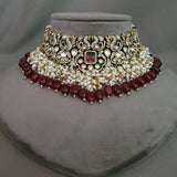 VICTORIAN KUNDAN CHOKER WITH EARRINGS IN ANTIQUE FINISH
