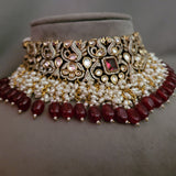 VICTORIAN KUNDAN CHOKER WITH EARRINGS IN ANTIQUE FINISH