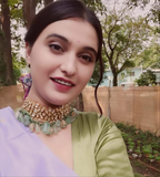 STATEMENT KUNDAN CHOKER WITH EARRINGS IN NATURAL FLUORITE STONES