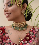 STATEMENT KUNDAN CHOKER WITH EARRINGS IN NATURAL FLUORITE STONES