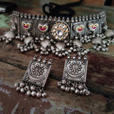 EXCLUSIVE TRIBAL SILVER PLATED POLKI KUNDAN NECKLACE WITH EARRINGS