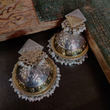 TRIBAL DUAL STONE SILVER PLATED EARRINGS