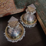 TRIBAL DUAL STONE SILVER PLATED EARRINGS