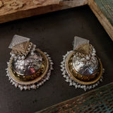 TRIBAL DUAL STONE SILVER PLATED EARRINGS