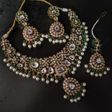 FINEST QUALITY POLKI KUNDAN CHOKER WITH EARRINGS AND MAANGTIKKA