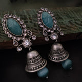 TRIBAL SILVER PLATED STONE EARRINGS