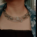 TRIBAL SILVER PLATED FUSION HASLI CHOKER WITH EARRINGS