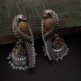 TRIBAL SILVER PLATED DUAL TONE BIRD EARRINGS