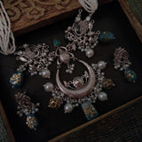 TRIBAL SILVER PLATER NECKLACE IN ANTIQUE FINISH WITH EARRINGS