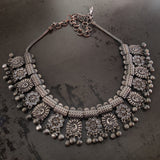 TRIBAL REAL SILVER PLATED NECKLACE WITH EARRINGS IN ANTIQUE FINISH