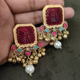 CARVED STONE STATEMENT EARRINGS IN FINEST FINISH