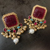 CARVED STONE STATEMENT EARRINGS IN FINEST FINISH
