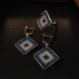 SILVER EVIL EYE EARRINGS AND RING SET