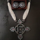 TRIBAL REAL SILVER PLATED NECKLACE WITH EARRINGS IN ANTIQUE FINISH