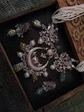 TRIBAL SILVER PLATER NECKLACE IN ANTIQUE FINISH WITH EARRINGS