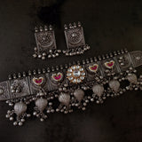 EXCLUSIVE TRIBAL SILVER PLATED POLKI KUNDAN NECKLACE WITH EARRINGS