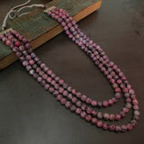 NATURAL PINK MARBLED JADE RONDELLE THREE LAYERS STRING
