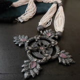 TRIBAL REAL SILVER PLATED NECKLACE WITH EARRINGS IN ANTIQUE FINISH