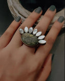 REAL LABRADORITE AND MOTHER OF PEARL RING