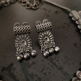 TRIBAL REAL SILVER PLATED NECKLACE WITH EARRINGS IN ANTIQUE FINISH