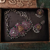 TRIBAL REAL SILVER PLATED CHOKER WITH EARRINGS