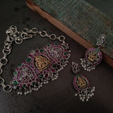 TRIBAL REAL SILVER PLATED CHOKER WITH EARRINGS
