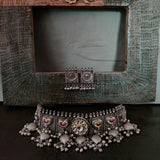EXCLUSIVE TRIBAL SILVER PLATED POLKI KUNDAN NECKLACE WITH EARRINGS