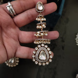 STATEMENT POLKI KUNDAN EARRINGS WITH PEARL HANGINGS