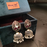 TRIBAL SILVER PLATED DUAL TONE EARRINGS