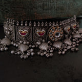 EXCLUSIVE TRIBAL SILVER PLATED POLKI KUNDAN NECKLACE WITH EARRINGS