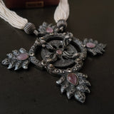 TRIBAL REAL SILVER PLATED NECKLACE WITH EARRINGS IN ANTIQUE FINISH