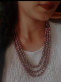 NATURAL PINK MARBLED JADE RONDELLE THREE LAYERS STRING