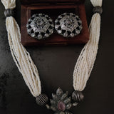 TRIBAL REAL SILVER PLATED NECKLACE WITH EARRINGS IN ANTIQUE FINISH