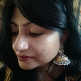 TRIBAL DUAL STONE SILVER PLATED EARRINGS