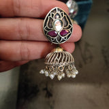 TRIBAL SILVER PLATED DUAL TONE EARRINGS