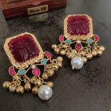 CARVED STONE STATEMENT EARRINGS IN FINEST FINISH