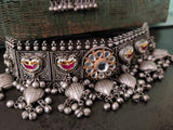 EXCLUSIVE TRIBAL SILVER PLATED POLKI KUNDAN NECKLACE WITH EARRINGS