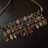 EXCLUSIVE NATURAL STONE CHOKER WITH EARRINGS