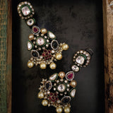 DESIGNER UNCUT POLI KUNDAN MULTICOLOR EARRINGS