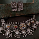 EXCLUSIVE TRIBAL SILVER PLATED POLKI KUNDAN NECKLACE WITH EARRINGS