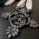 TRIBAL REAL SILVER PLATED NECKLACE WITH EARRINGS IN ANTIQUE FINISH