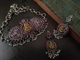 TRIBAL REAL SILVER PLATED CHOKER WITH EARRINGS